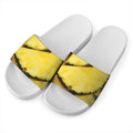 Pineapple Slices Print White Slide Sandals