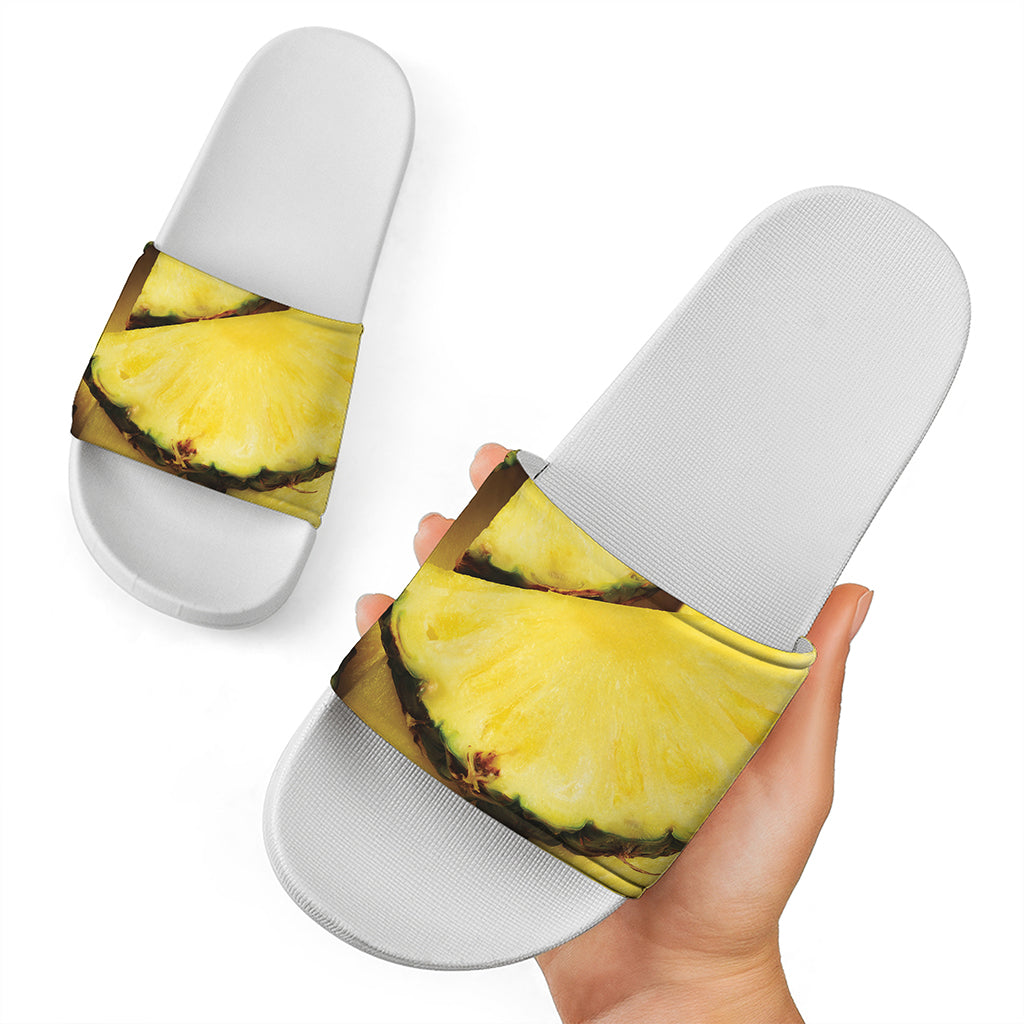 Pineapple Slices Print White Slide Sandals