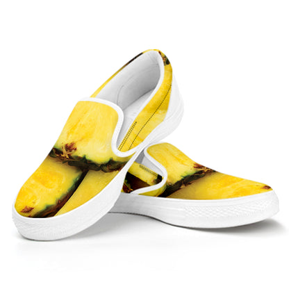 Pineapple Slices Print White Slip On Shoes
