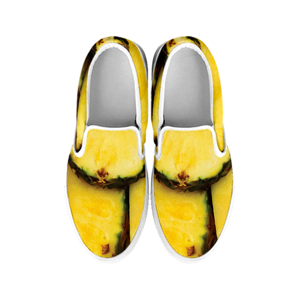 Pineapple Slices Print White Slip On Shoes
