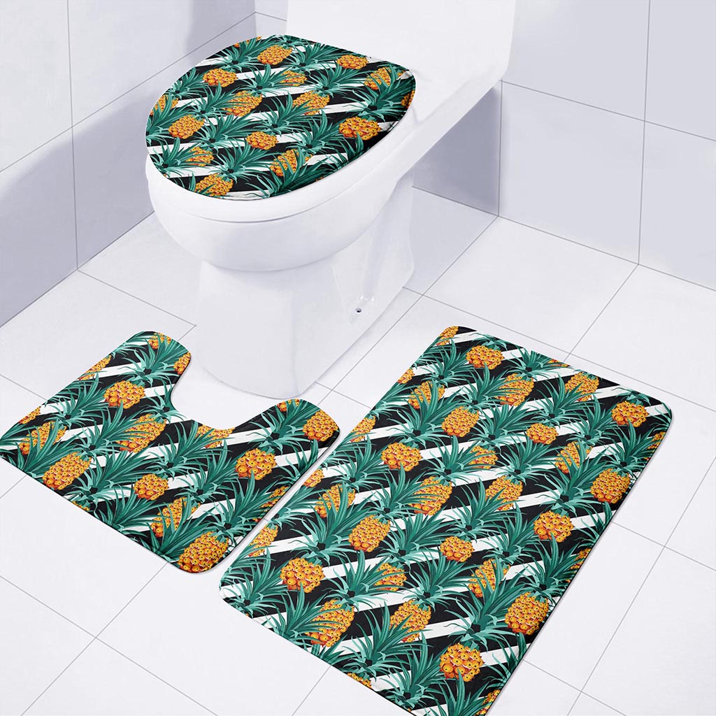 Pineapple Striped Pattern Print 3 Piece Bath Mat Set