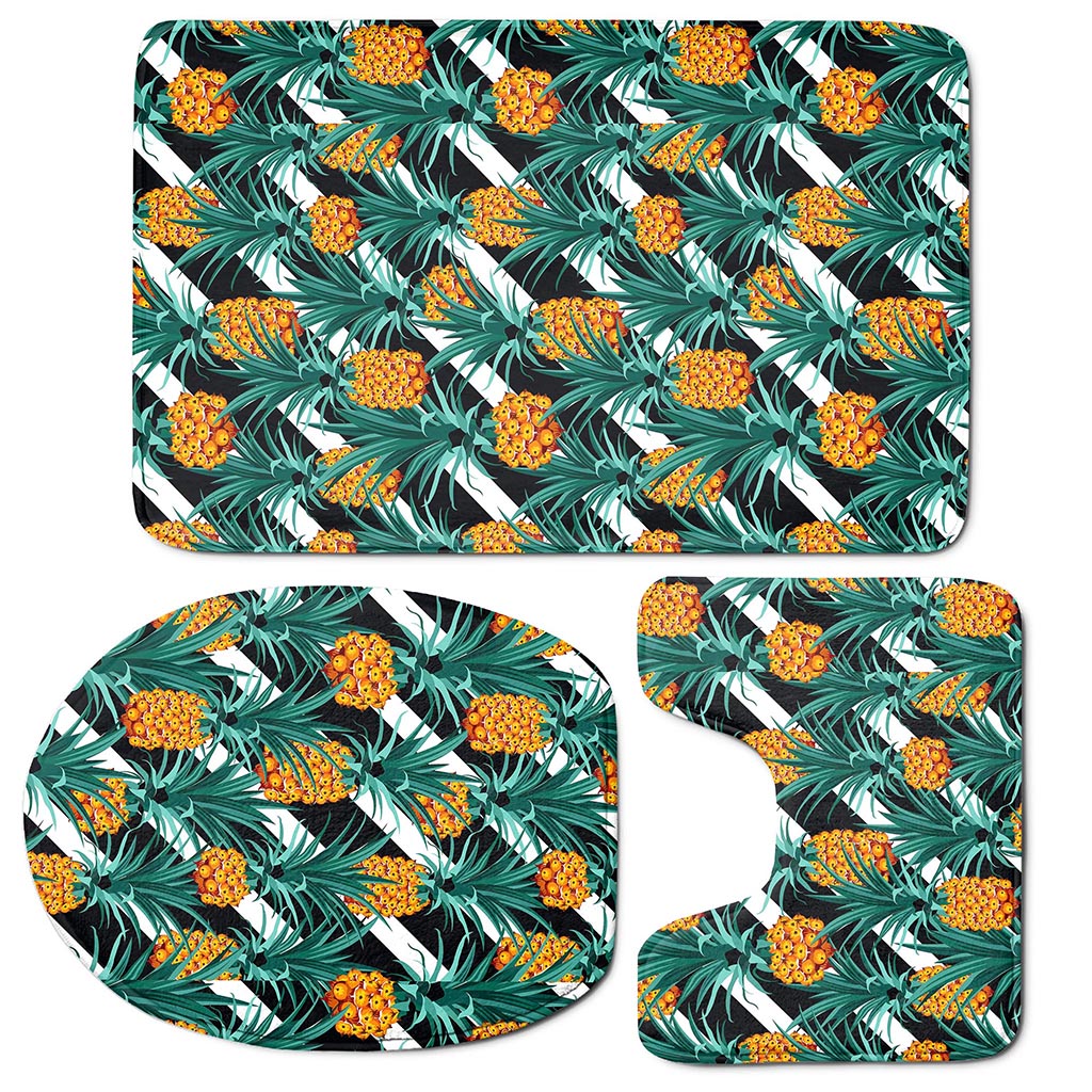 Pineapple Striped Pattern Print 3 Piece Bath Mat Set