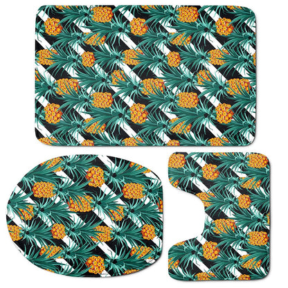 Pineapple Striped Pattern Print 3 Piece Bath Mat Set