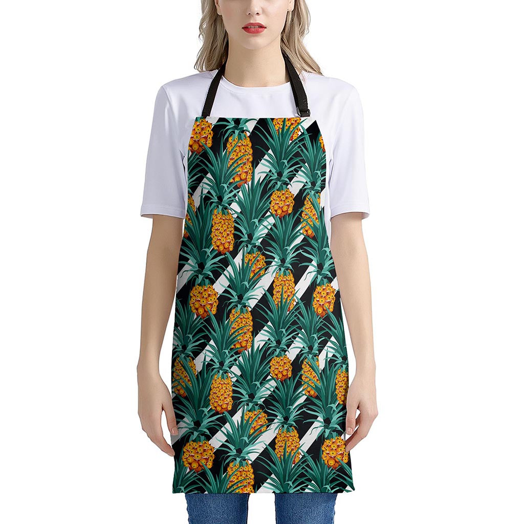 Pineapple Striped Pattern Print Apron