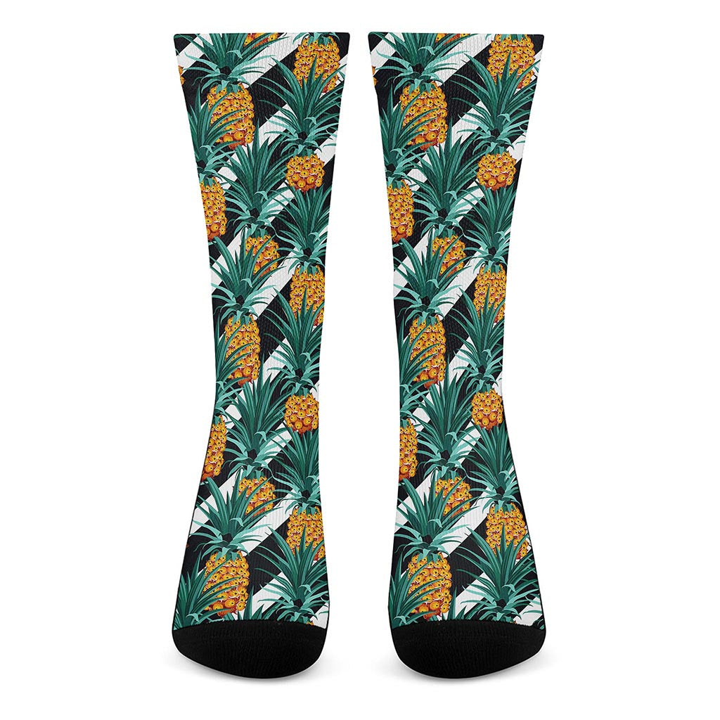 Pineapple Striped Pattern Print Crew Socks