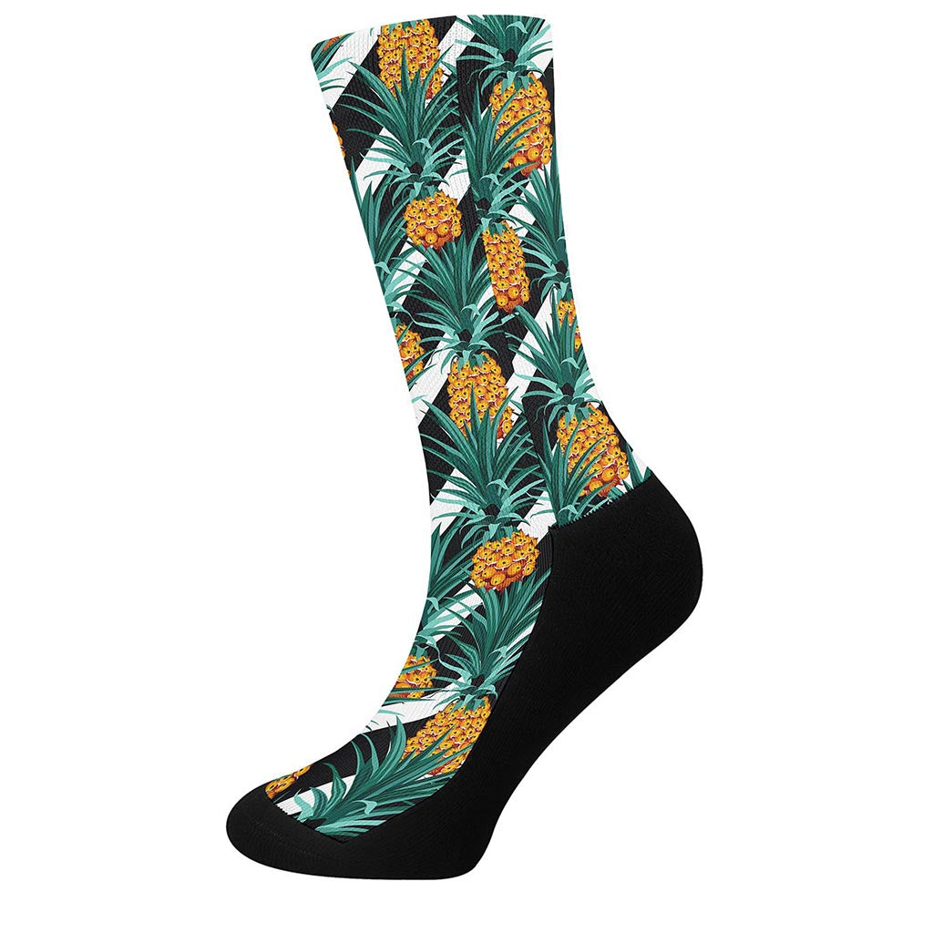 Pineapple Striped Pattern Print Crew Socks