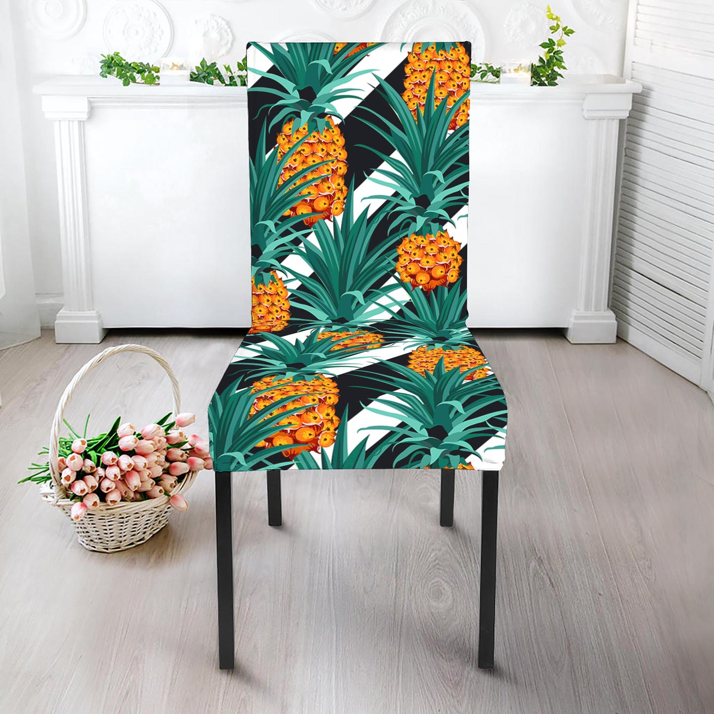 Pineapple Striped Pattern Print Dining Chair Slipcover
