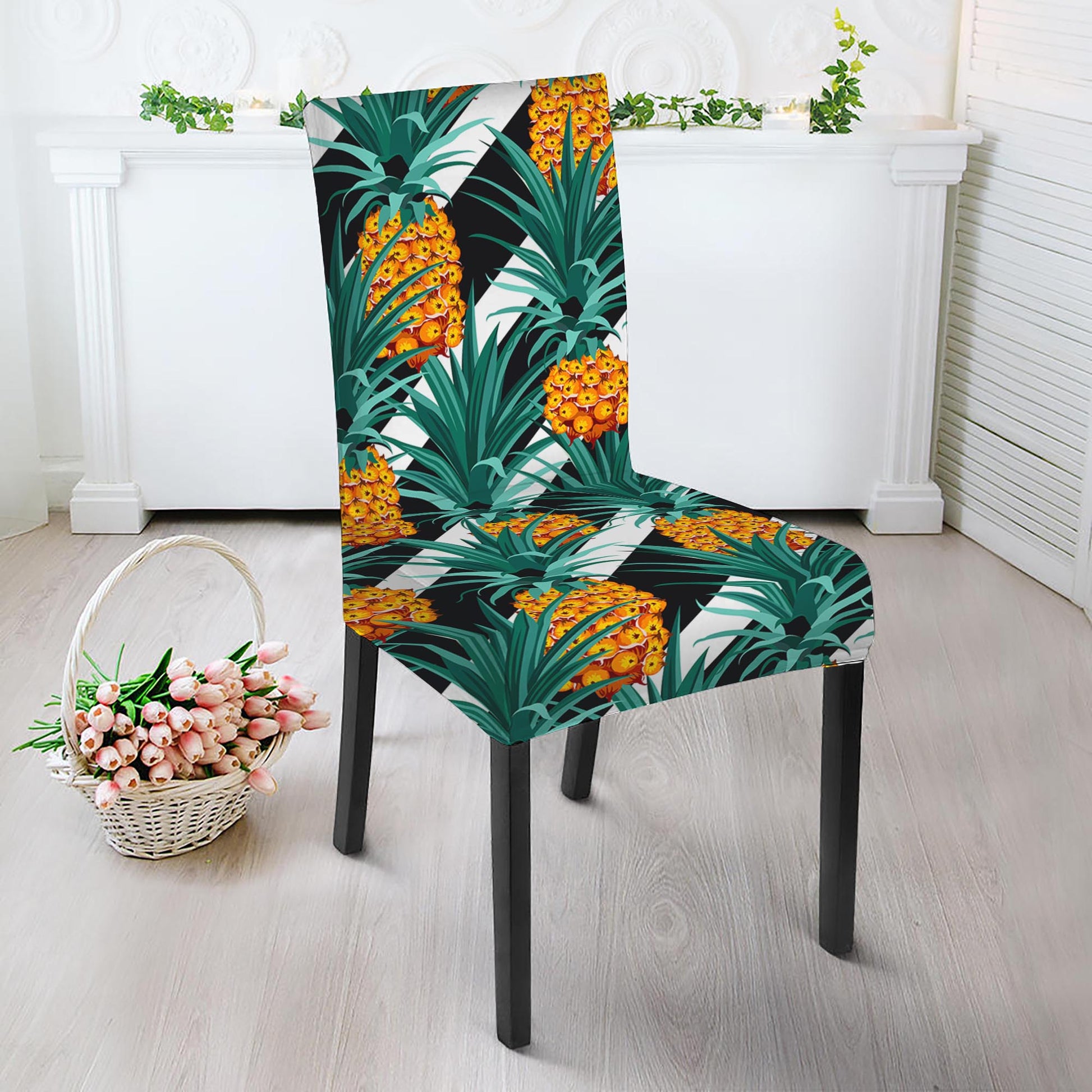 Pineapple Striped Pattern Print Dining Chair Slipcover