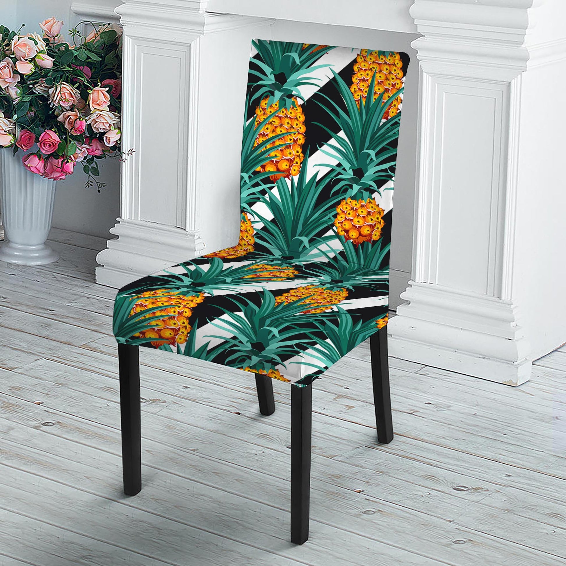 Pineapple Striped Pattern Print Dining Chair Slipcover