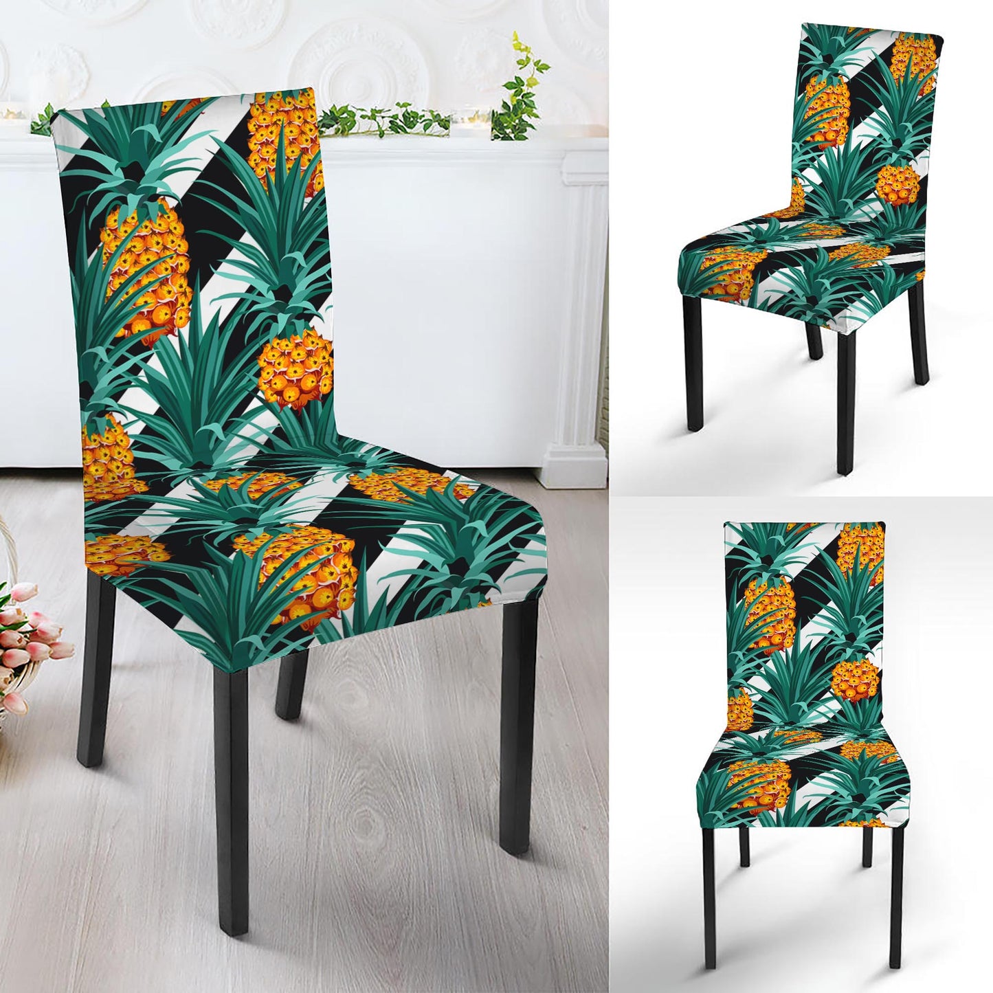 Pineapple Striped Pattern Print Dining Chair Slipcover
