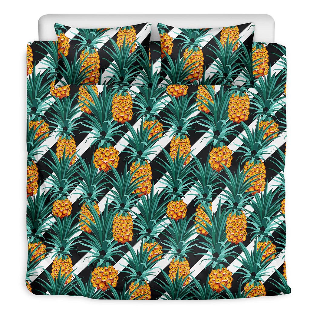 Pineapple Striped Pattern Print Duvet Cover Bedding Set