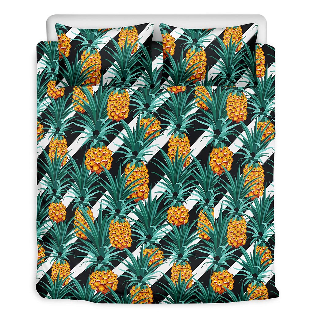 Pineapple Striped Pattern Print Duvet Cover Bedding Set