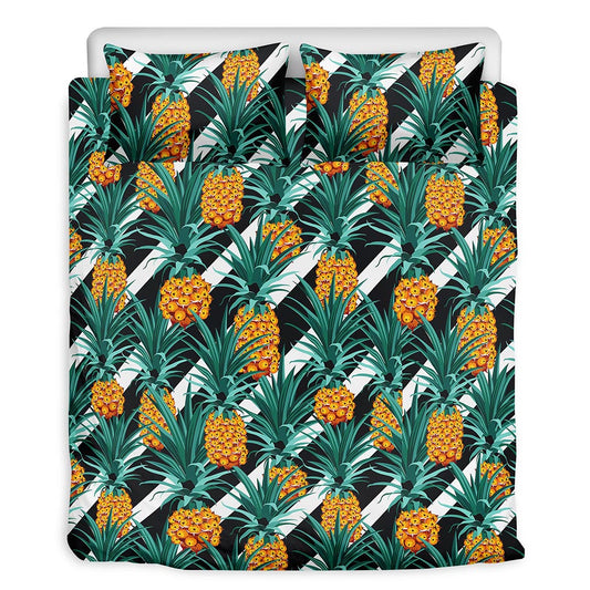Pineapple Striped Pattern Print Duvet Cover Bedding Set
