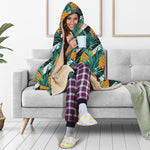 Pineapple Striped Pattern Print Hooded Blanket