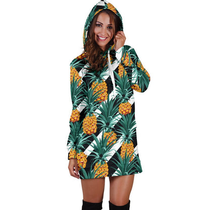 Pineapple Striped Pattern Print Hoodie Dress GearFrost