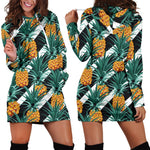 Pineapple Striped Pattern Print Hoodie Dress GearFrost