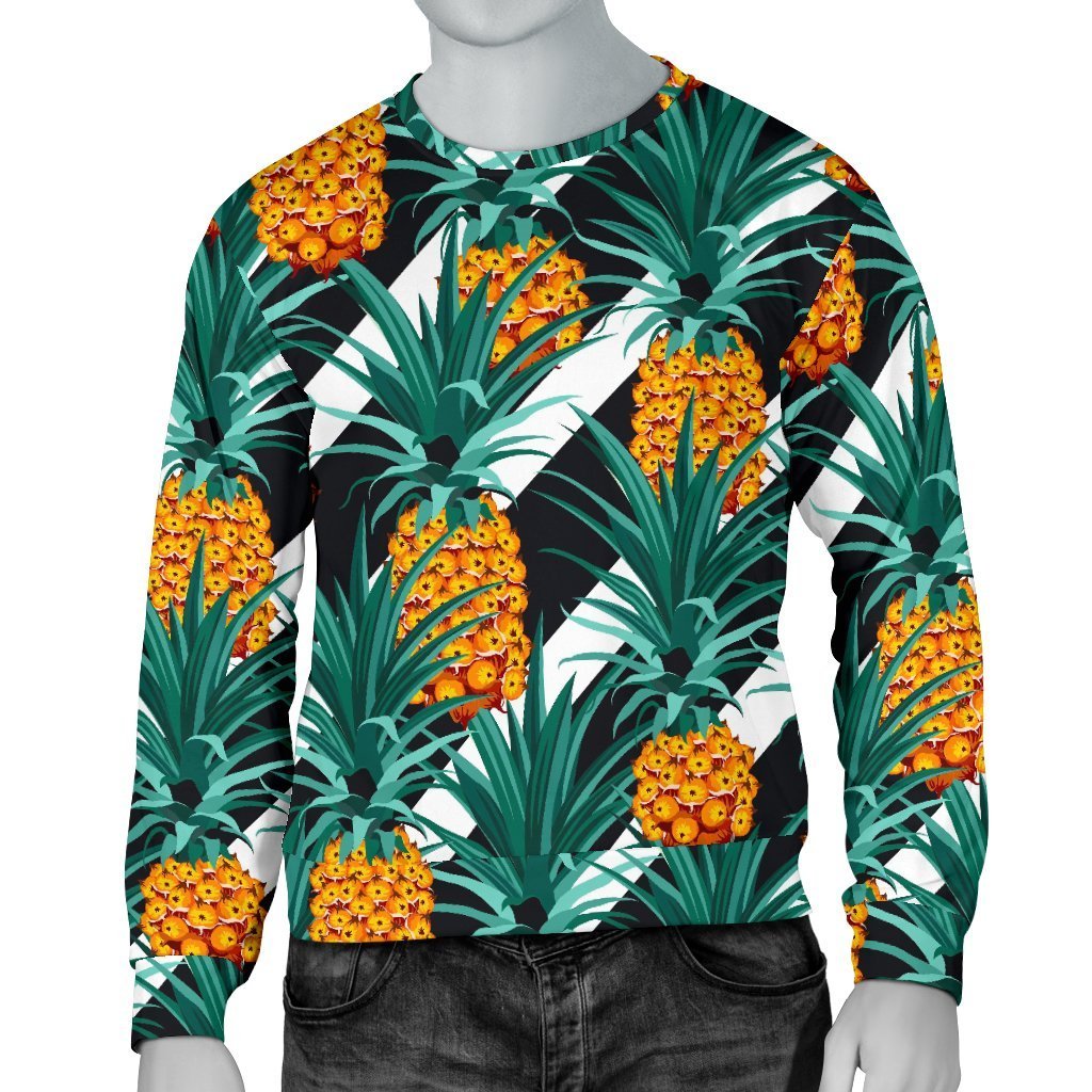 Pineapple Striped Pattern Print Men's Crewneck Sweatshirt GearFrost