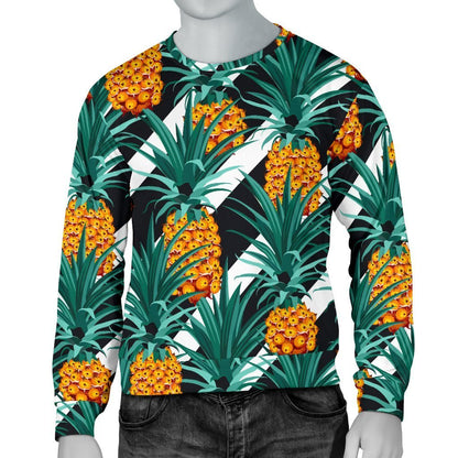 Pineapple Striped Pattern Print Men's Crewneck Sweatshirt GearFrost