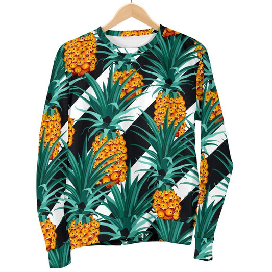 Pineapple Striped Pattern Print Men's Crewneck Sweatshirt GearFrost