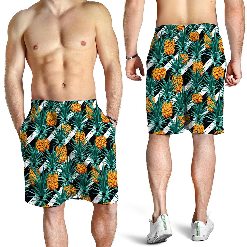 Pineapple Striped Pattern Print Men's Shorts