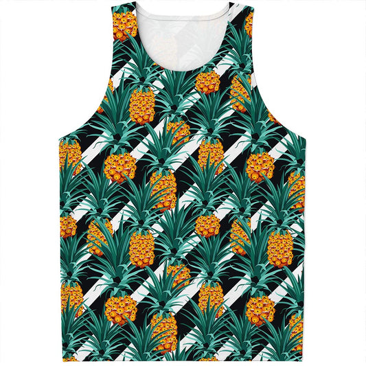 Pineapple Striped Pattern Print Men's Tank Top