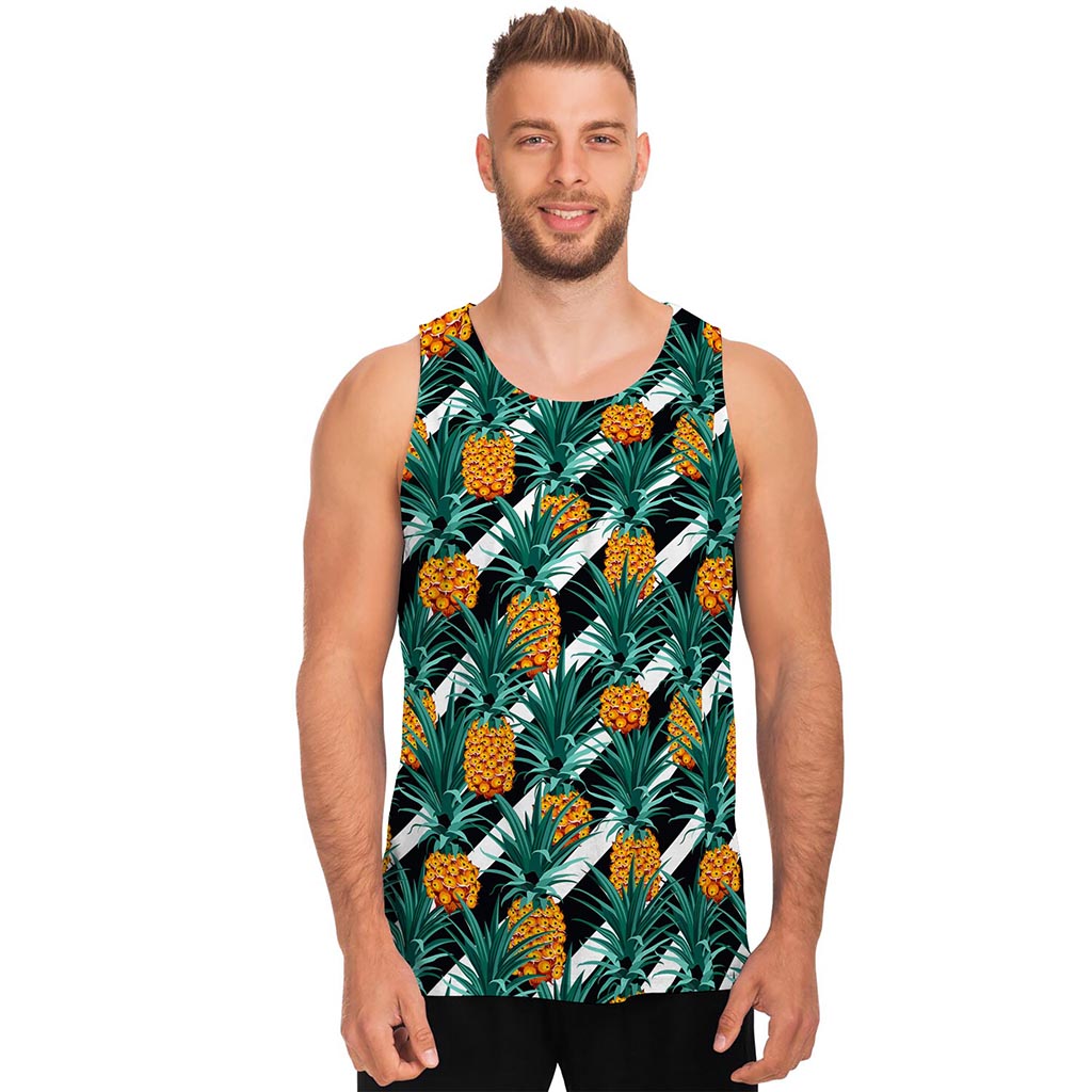 Pineapple Striped Pattern Print Men's Tank Top