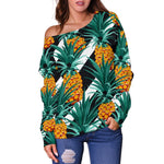 Pineapple Striped Pattern Print Off Shoulder Sweatshirt GearFrost