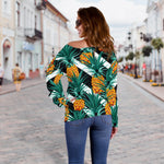 Pineapple Striped Pattern Print Off Shoulder Sweatshirt GearFrost