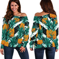 Pineapple Striped Pattern Print Off The Shoulder Sweatshirt