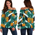 Pineapple Striped Pattern Print Off Shoulder Sweatshirt GearFrost