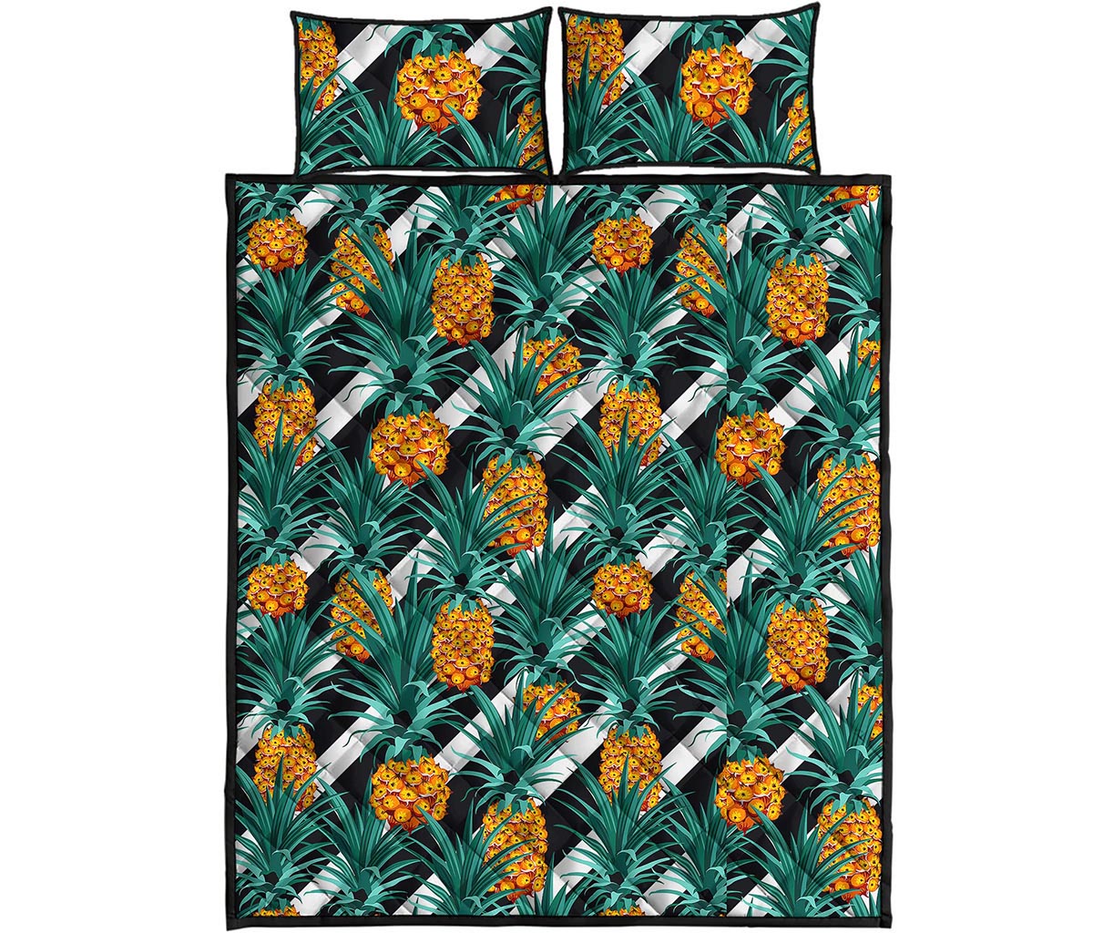 Pineapple Striped Pattern Print Quilt Bed Set