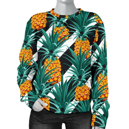 Pineapple Striped Pattern Print Women's Crewneck Sweatshirt GearFrost