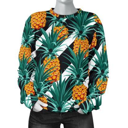 Pineapple Striped Pattern Print Women's Crewneck Sweatshirt GearFrost