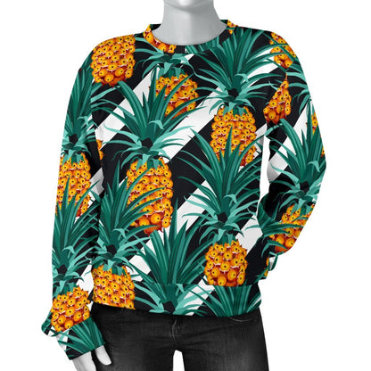 Pineapple Striped Pattern Print Women's Crewneck Sweatshirt GearFrost