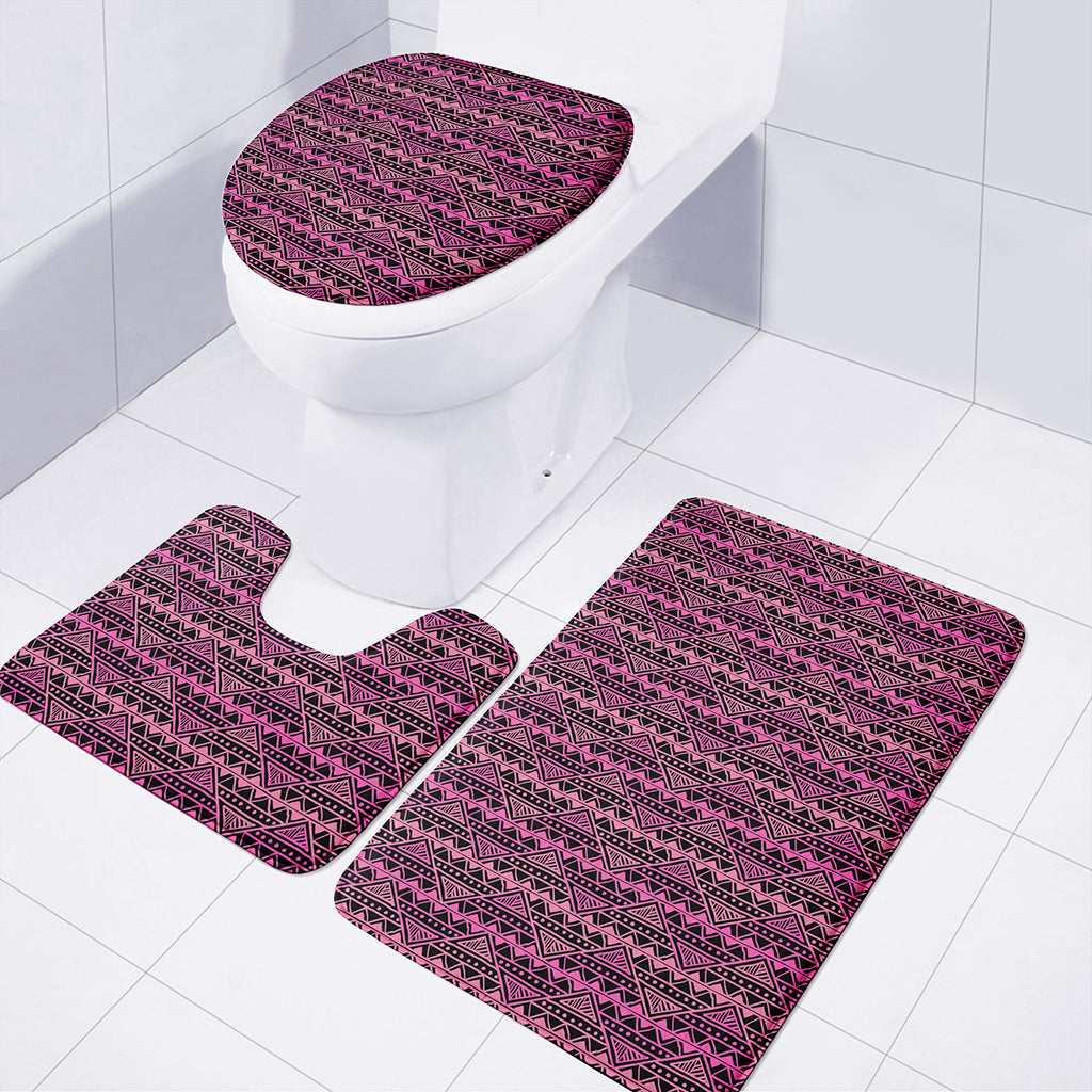 Pink African Ethnic Pattern Print 3 Piece Bath Mat Set