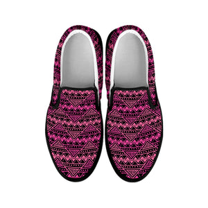 Pink African Ethnic Pattern Print Black Slip On Shoes