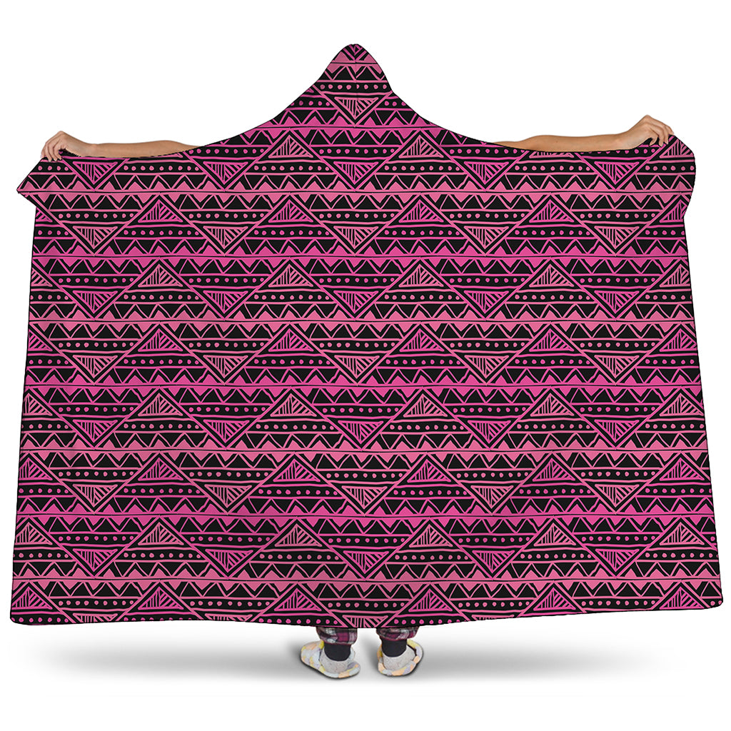 Pink African Ethnic Pattern Print Hooded Blanket