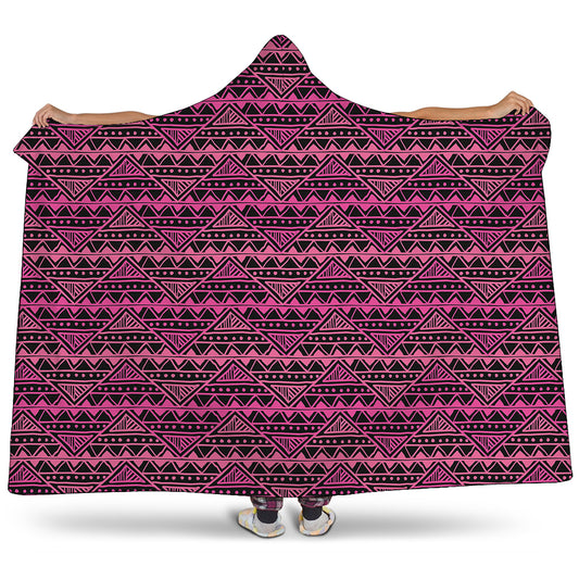 Pink African Ethnic Pattern Print Hooded Blanket