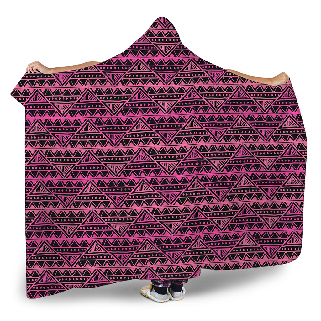 Pink African Ethnic Pattern Print Hooded Blanket