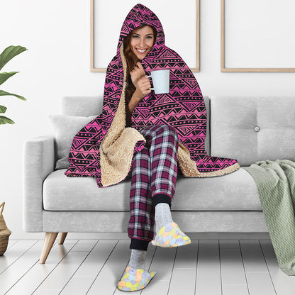 Pink African Ethnic Pattern Print Hooded Blanket
