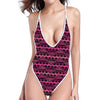 Pink African Ethnic Pattern Print One Piece High Cut Swimsuit