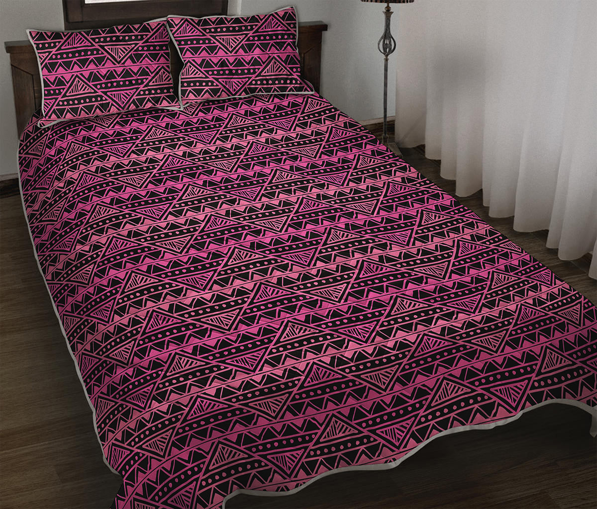 Pink African Ethnic Pattern Print Quilt Bed Set