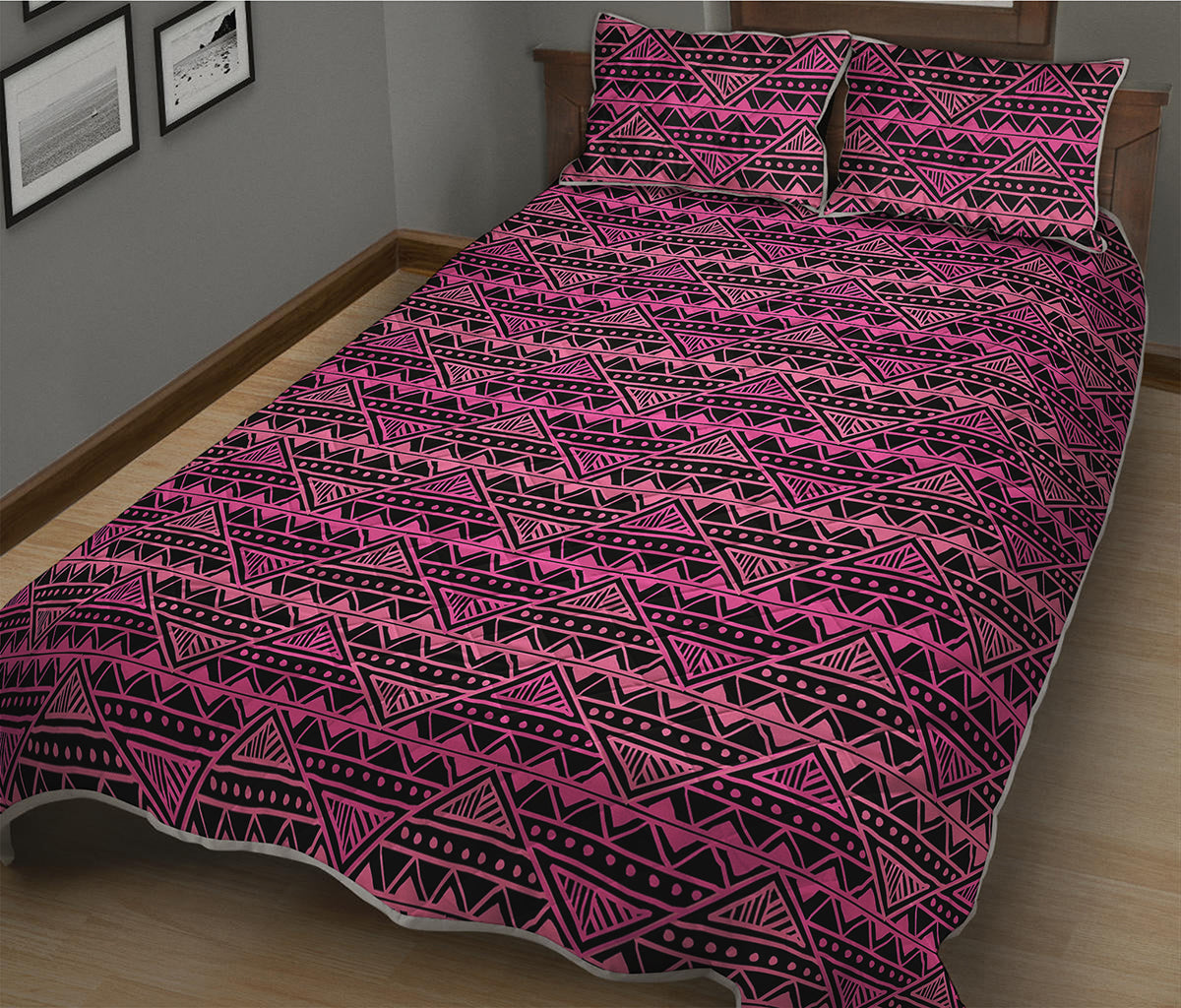 Pink African Ethnic Pattern Print Quilt Bed Set