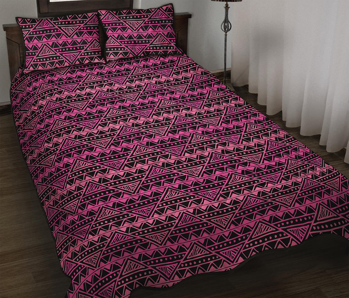 Pink African Ethnic Pattern Print Quilt Bed Set