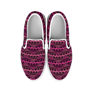 Pink African Ethnic Pattern Print White Slip On Shoes