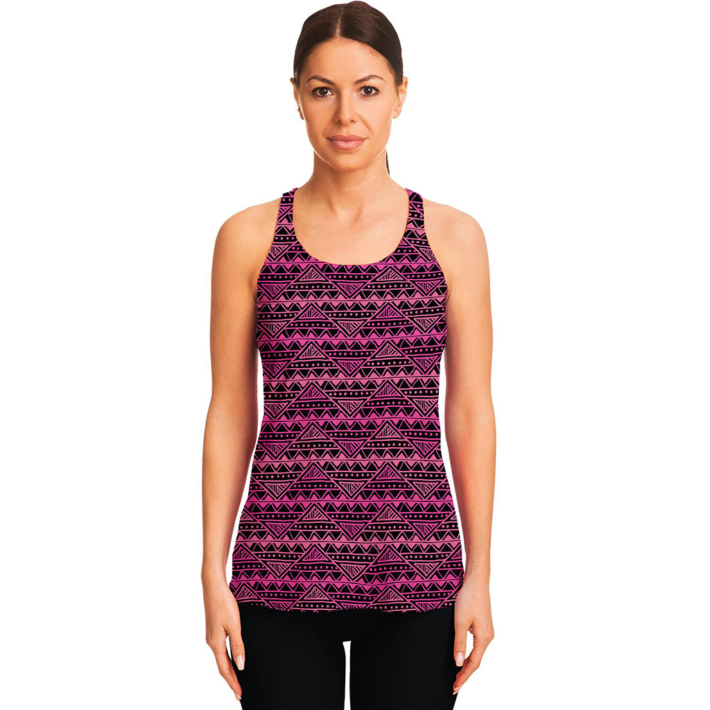 Pink African Ethnic Pattern Print Women's Racerback Tank Top