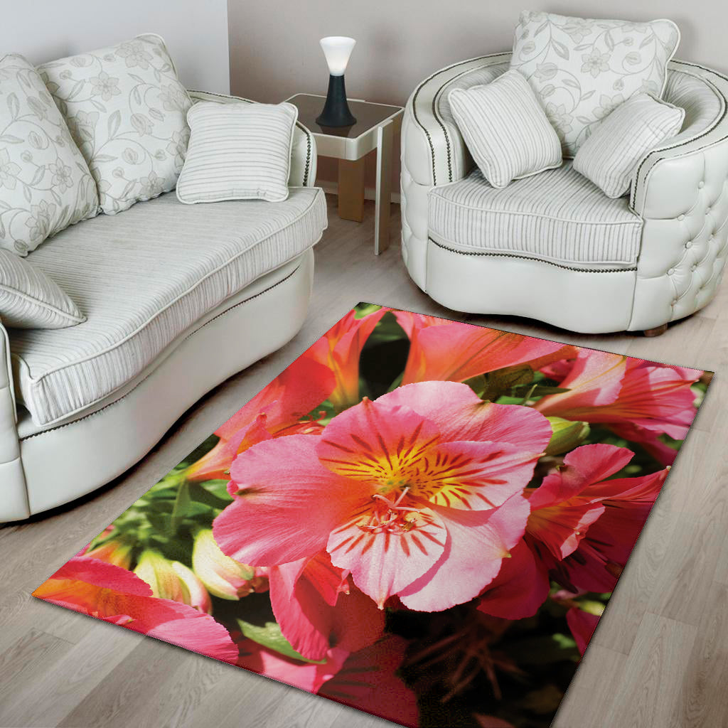 Pink Alstroemeria Print Area Rug