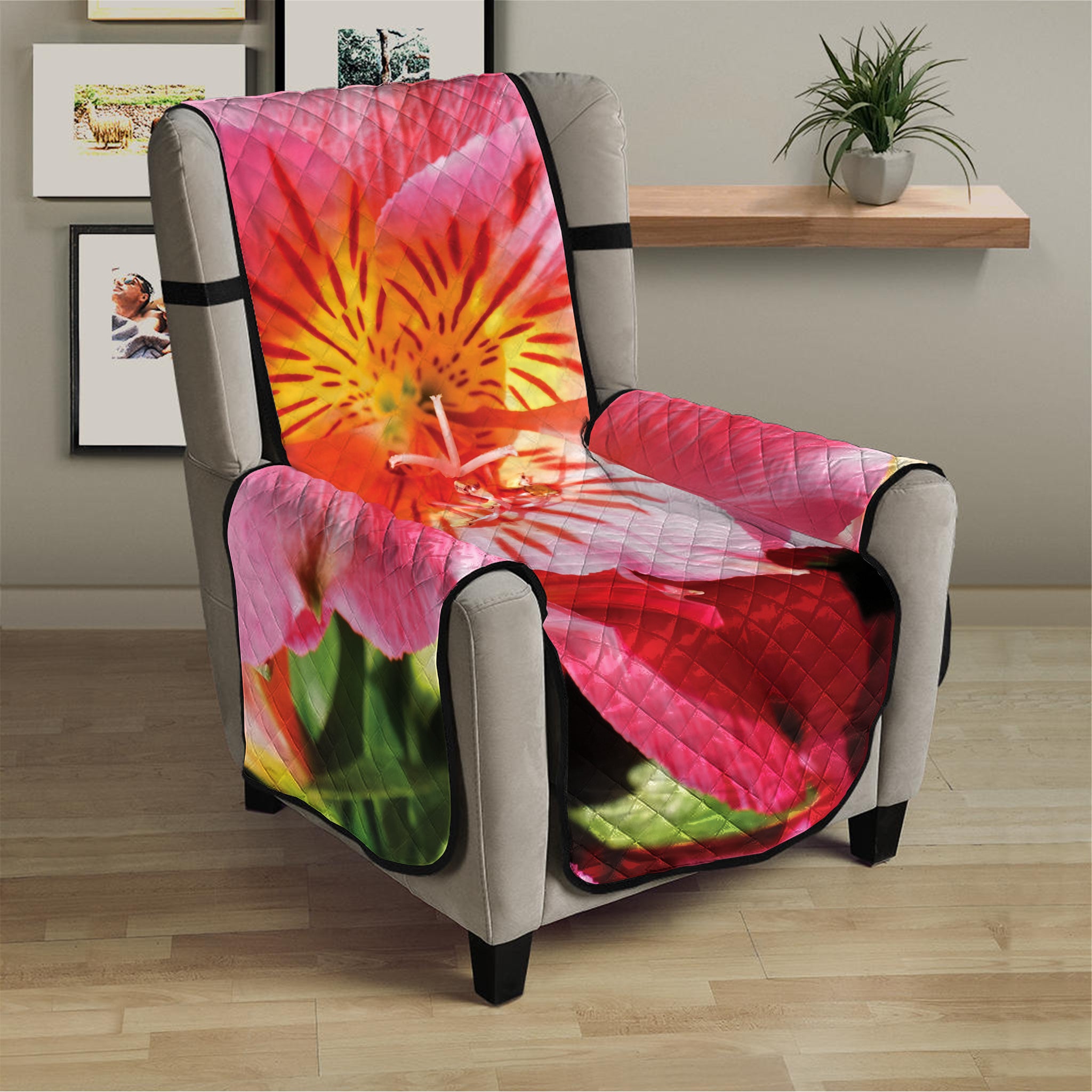 Pink Alstroemeria Print Armchair Protector