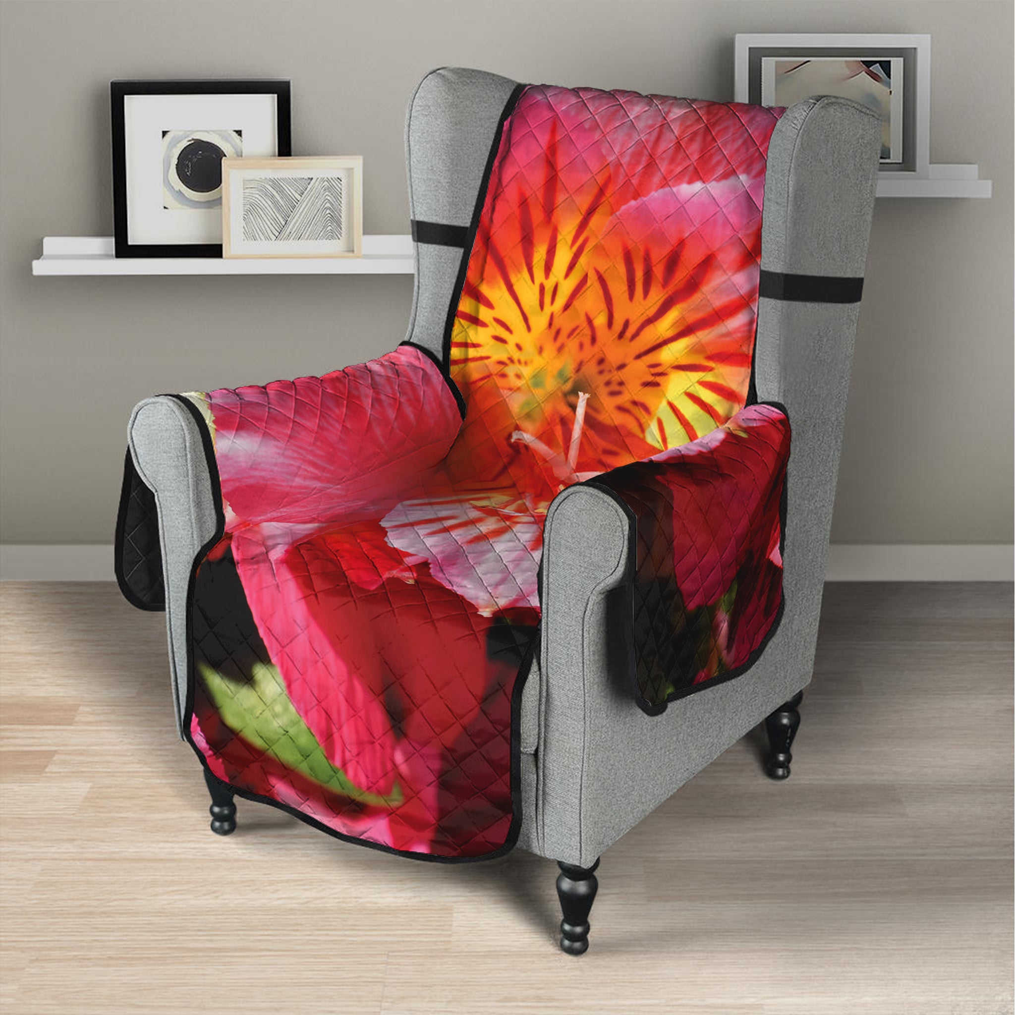 Pink Alstroemeria Print Armchair Protector