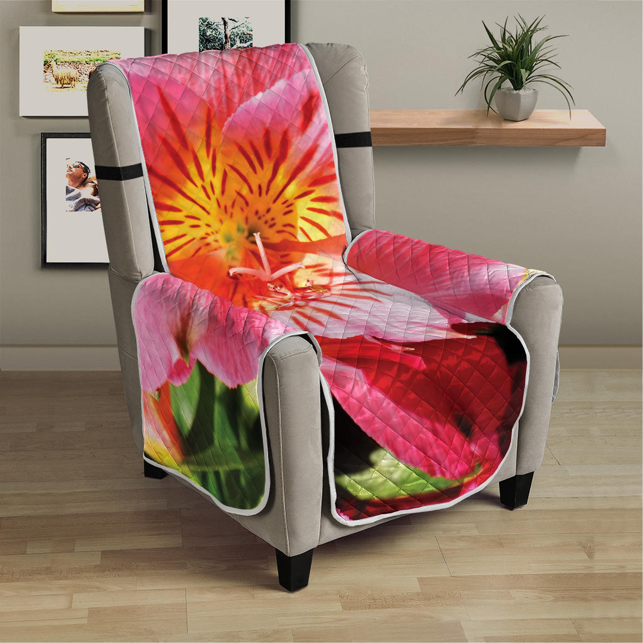 Pink Alstroemeria Print Armchair Protector